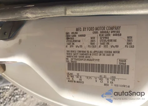 2001 Ford F250 Lariat/Xl/Xlt из США, поврежденный, VIN 3FTNX20F21MA07192